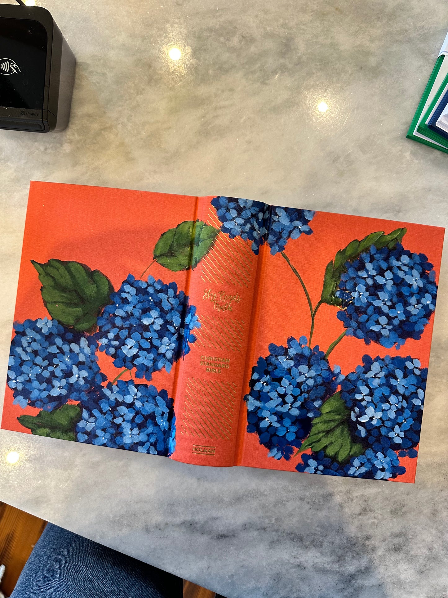 Hand painted Bible -Blue Hydrangeas