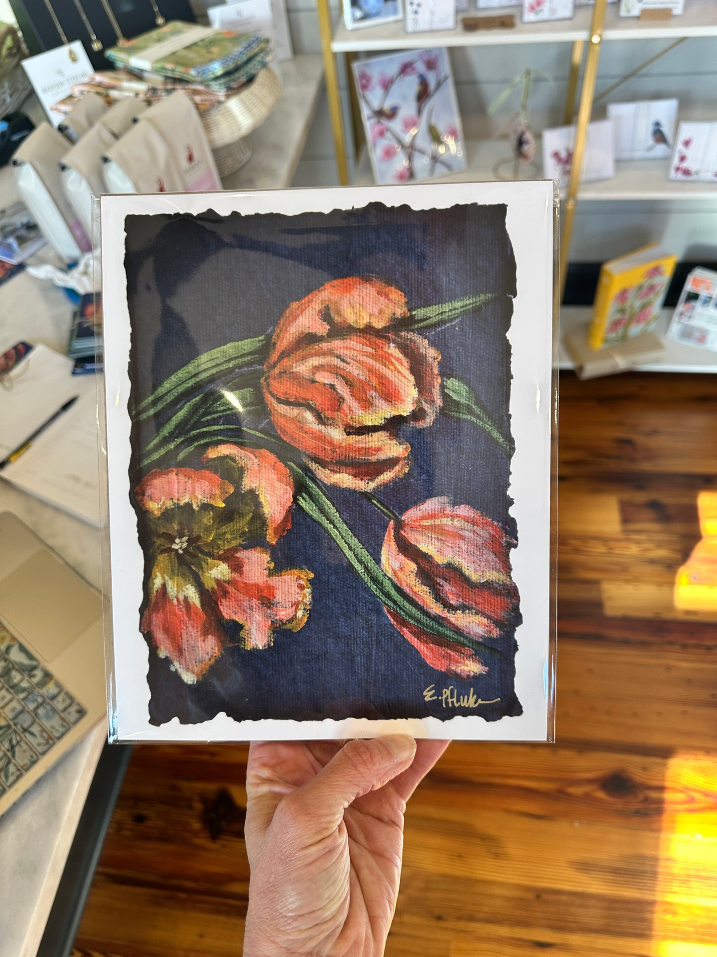 Fancy Tulips on Blue No 2 Print