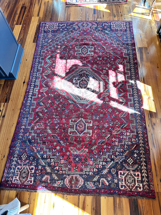 Vintage rug red with blue