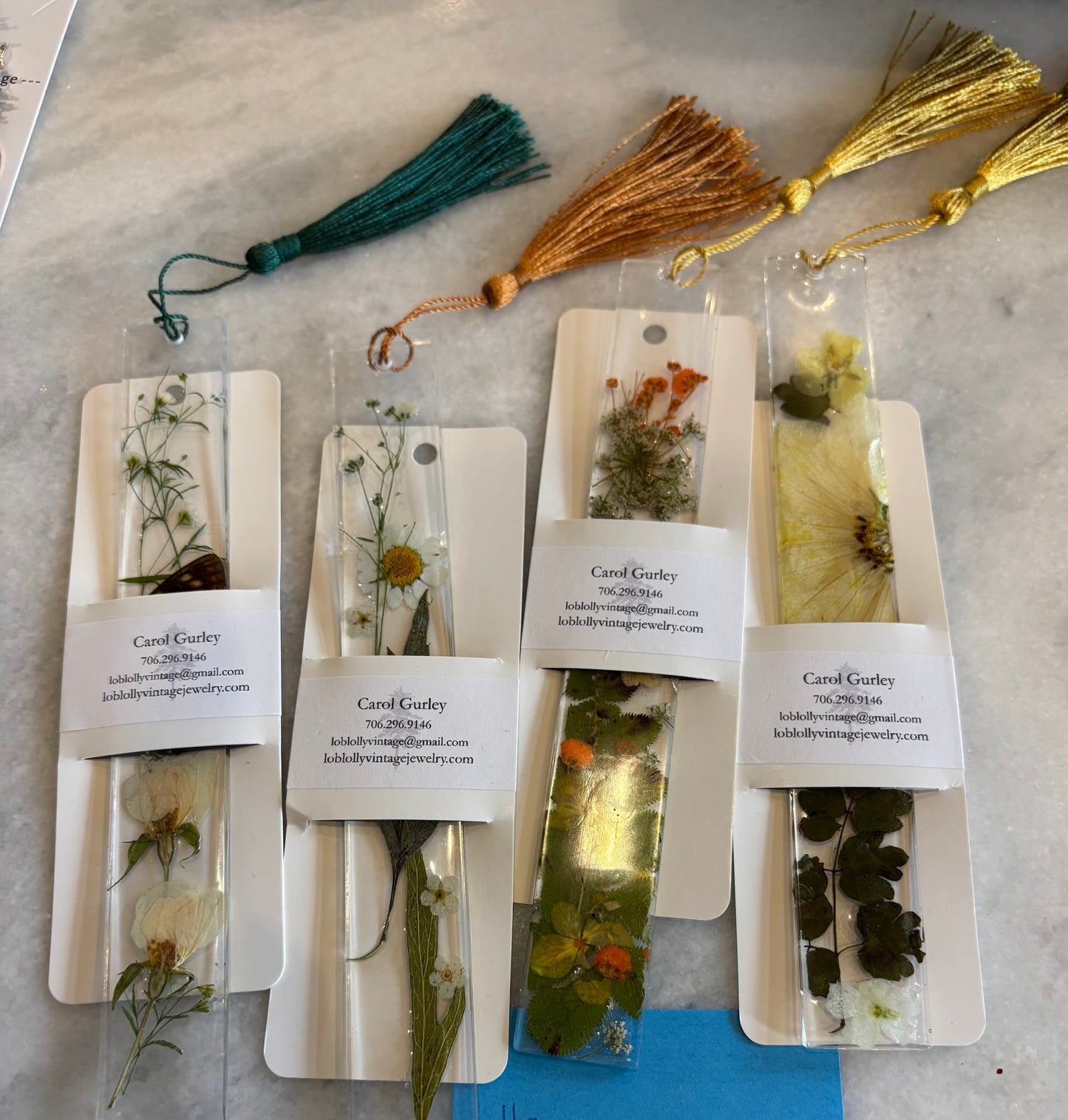 Handmade Bookmark with Real Flowers - Large