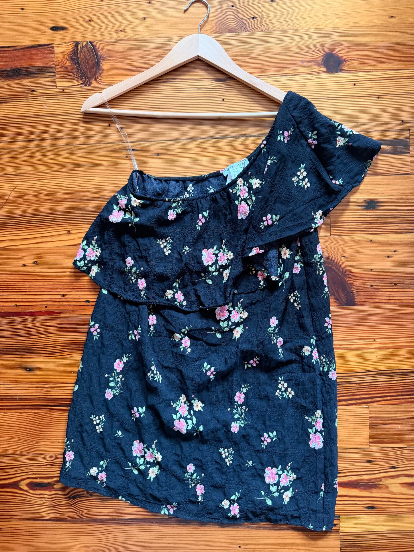 One Shoulder Black Floral Dress Size L