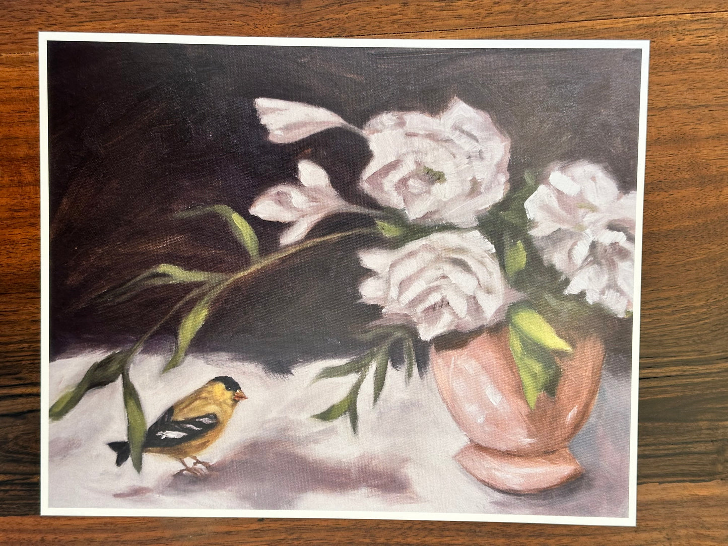 Goldfinch and Peonies Art Print  8x10