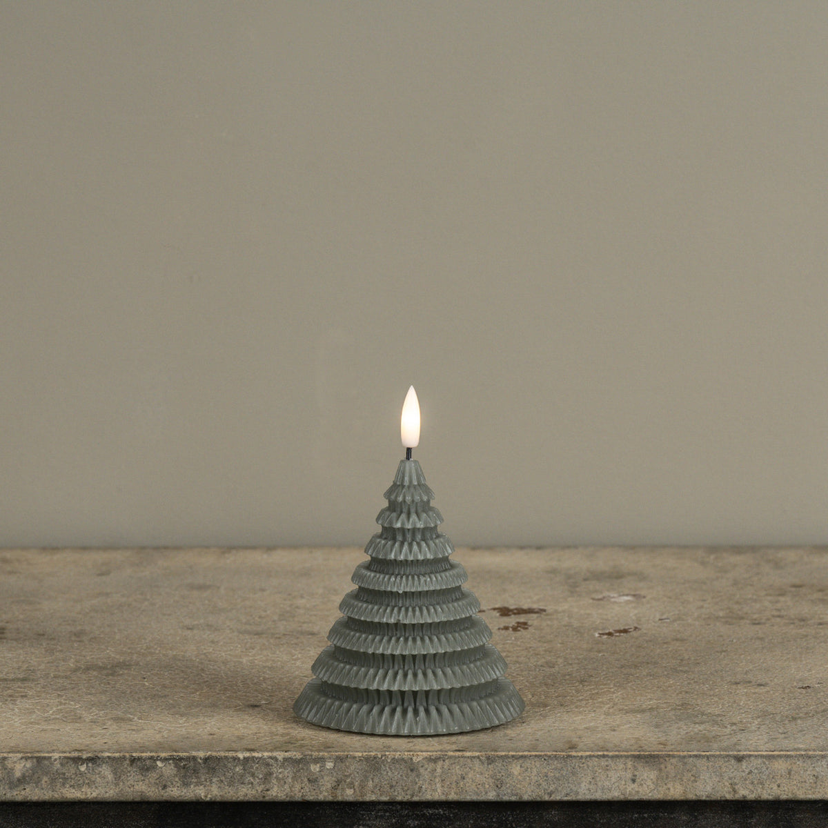 4.75" Green 3D Flame Layered Tree Candle