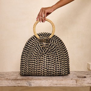 Palm Leaf Foldover Handbag w/ Round Handle