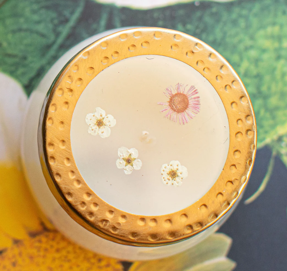 APRICOT ROSE SMALL PRESSED FLORAL CANDLE