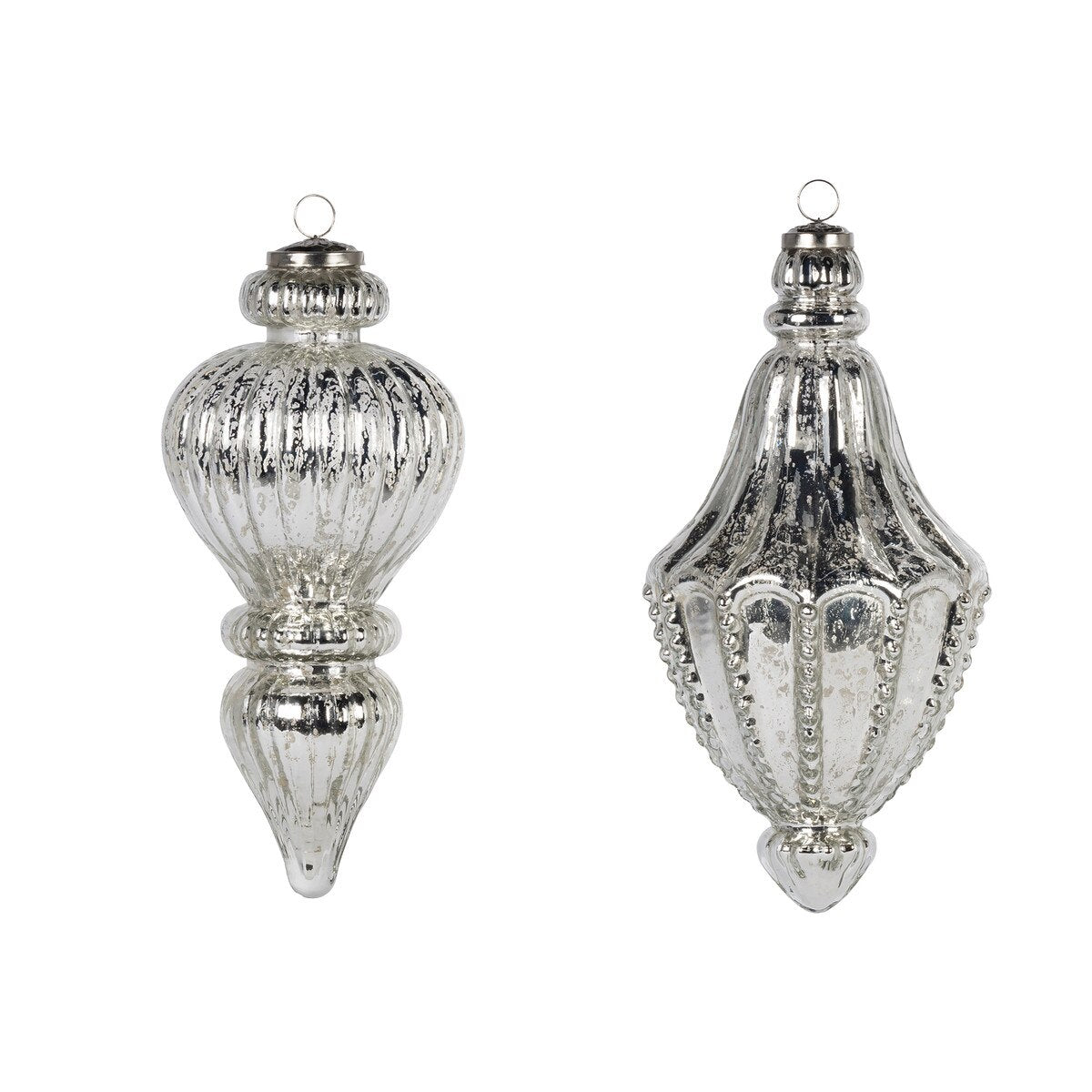 10"H Silver Glass Finial Ornament, 2 styles