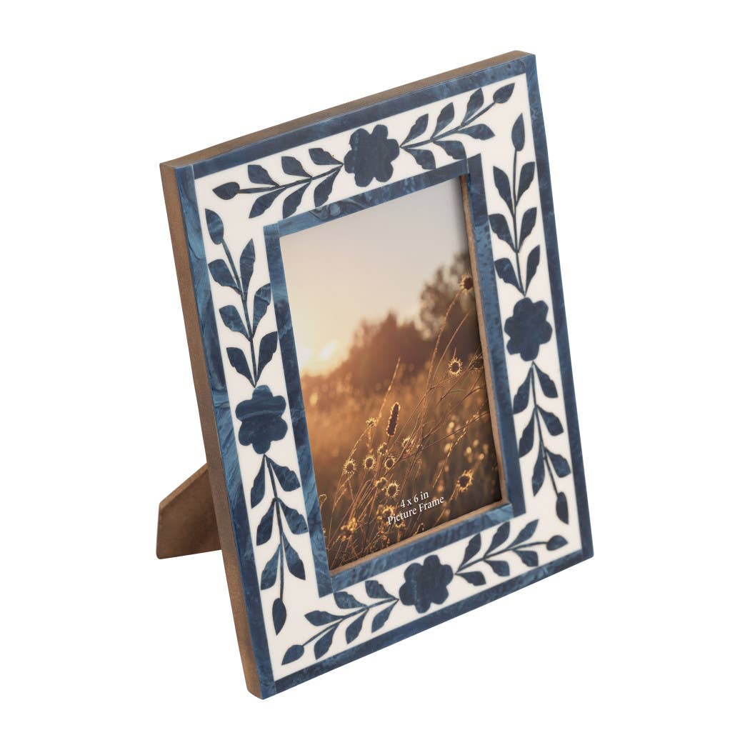 Sagebrook Home - Picture Frame - Blue Resin/Wood Floral Petals, 4x6 in.