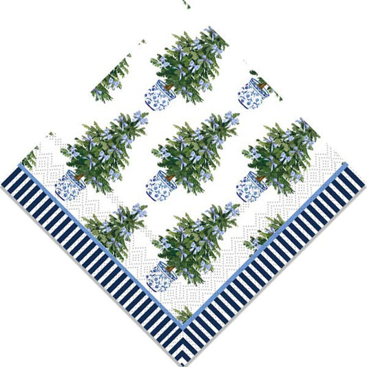 WH Hostess Social Stationery - Blue Bows Christmas Tree Cocktail Napkins | Pack of 20