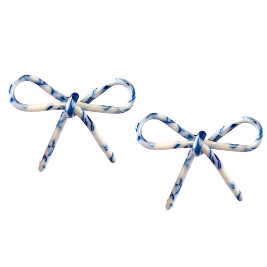 St Armands Designs of Sarasota - Blue and White Bow Statement Stud Earrings