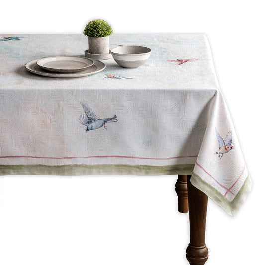 Maison d'Hermine - Design in Every Thread - Tablecloths 100% Cotton - 3 Shapes - Flying Birds