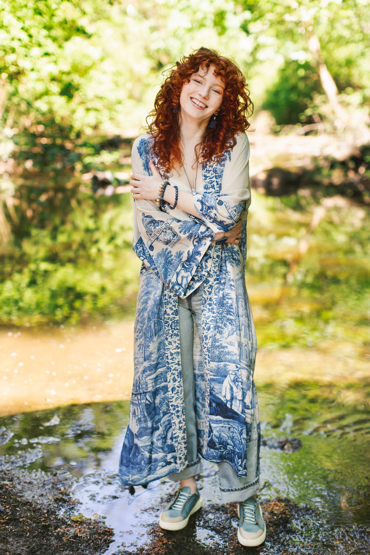 Market of Stars (USA) - Let The Light In Opera Duster Kimono Robe Blue Delft Toile 