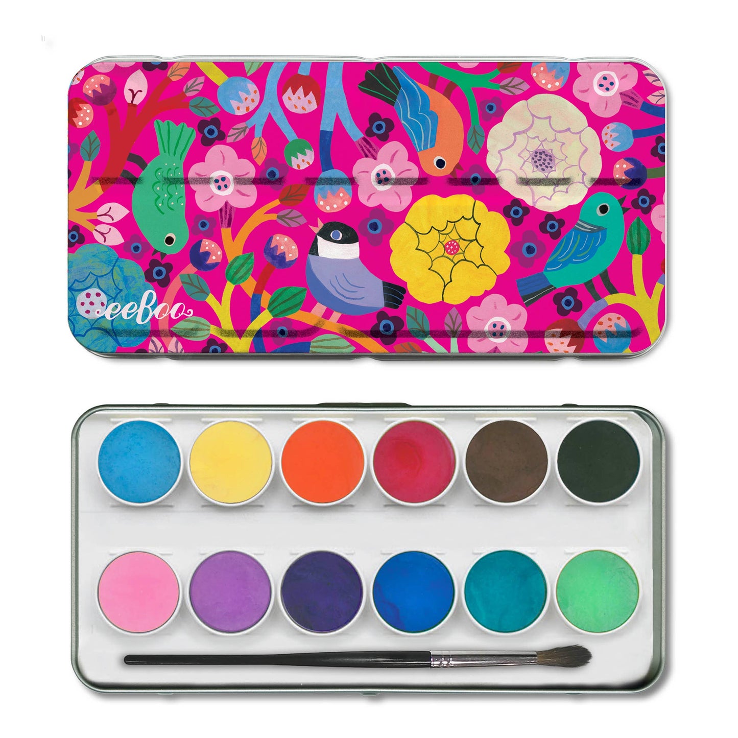 eeBoo - Birds in Fuchsia Watercolors Paint Tin