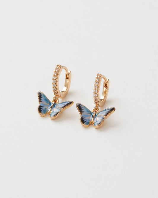 Fable England - FABLE Enamel Blue Butterfly Huggie Earrings: Matchbox - Perfect for Gifting