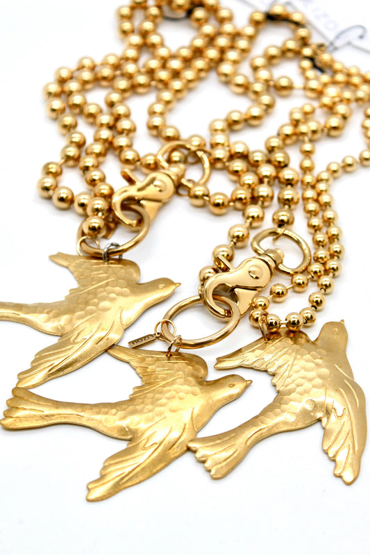 LIZOU - Flying Brass Bird Convertible Gold Chain Necklace