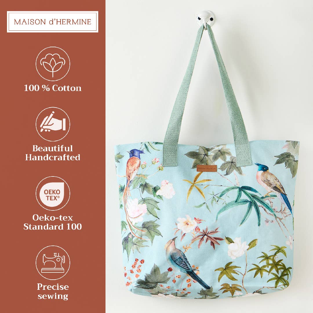 Maison d'Hermine - Design in Every Thread - Canvas Tote Bag 100% Cotton Hokuzai - Green - 17.7" x 14.5"