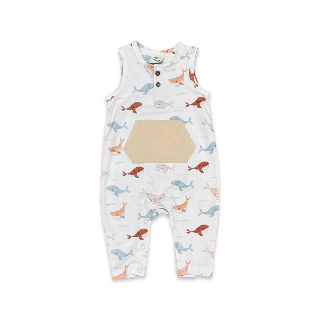 Viverano Organics - Whales Sleeveless Kangaroo Baby Jumpsuit (Organic Jersey)