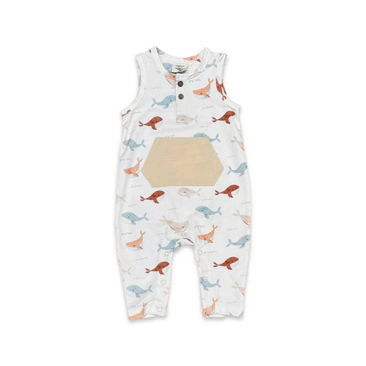 Viverano Organics - Whales Sleeveless Kangaroo Baby Jumpsuit (Organic Jersey)