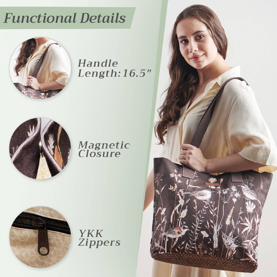 Maison d'Hermine - Design in Every Thread - Canvas Tote Bag 100% Cotton Meadow Florals - 17.7" x 14.5"