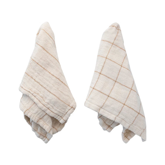 Cotton Double Cloth Napkins with Grid/Stripe Pattern