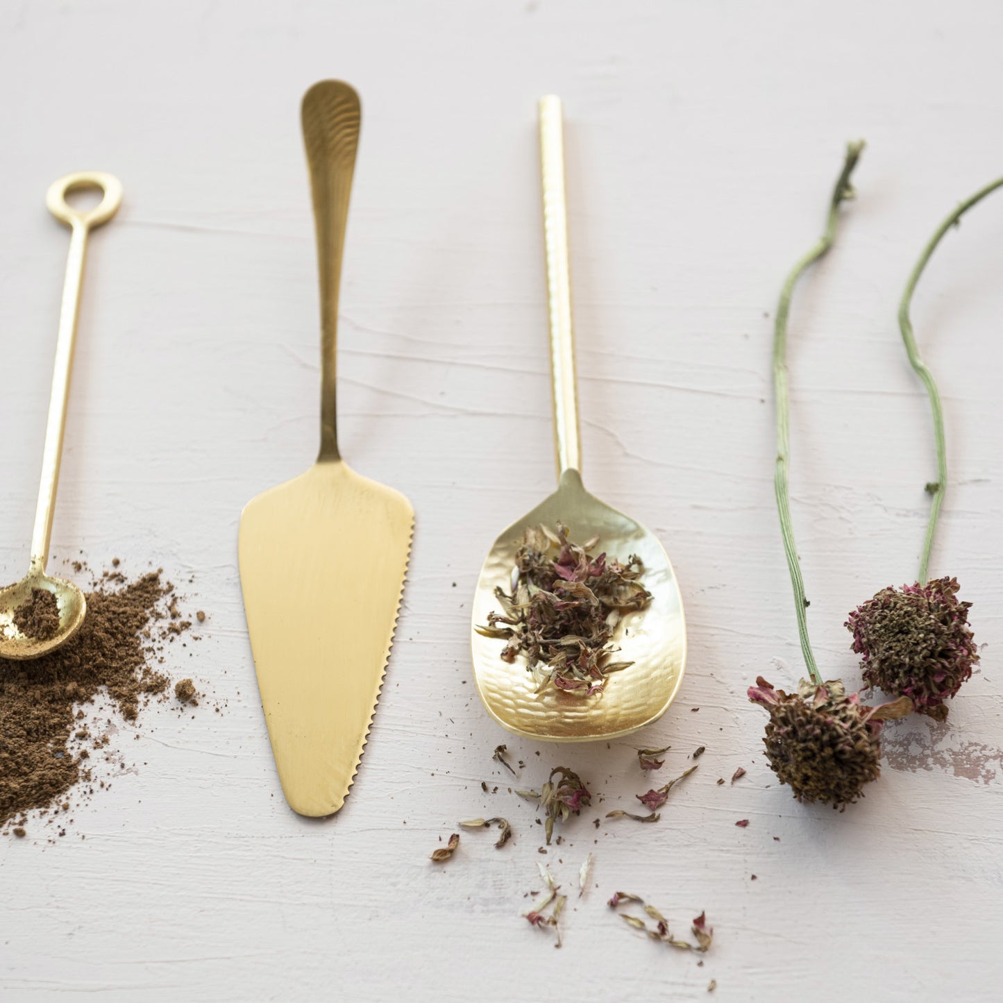 Hammered Stainless Steel Serving Spoon, Gold Finish
