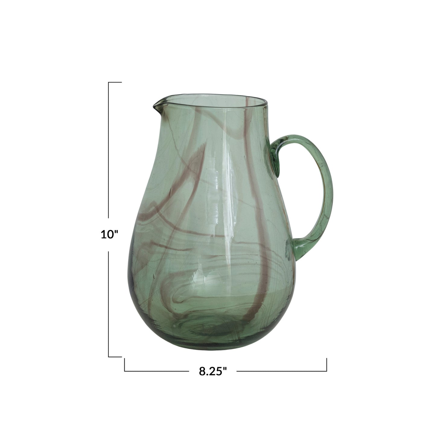 3 Quart Hand-Blown Recycled Glass Pitcher, Marbled Green & Purple