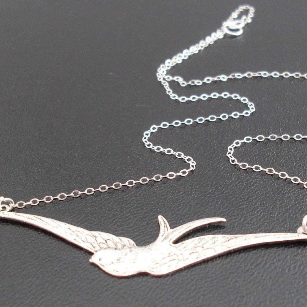 Frosted Willow - Sparrow Necklace, Flying Bird Spreading its wings