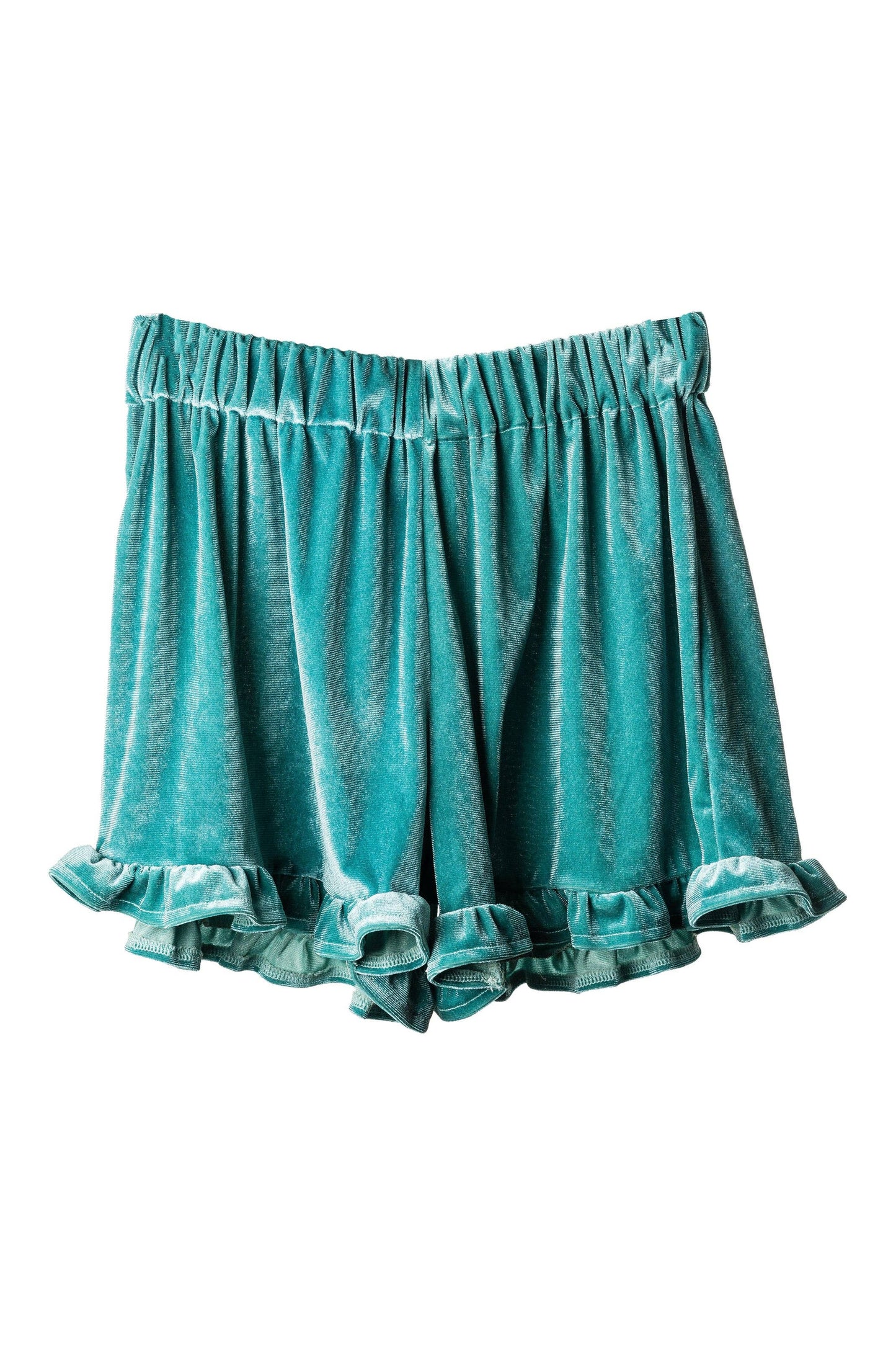 Chloe Velvet Ruffle Short: Teal XSS