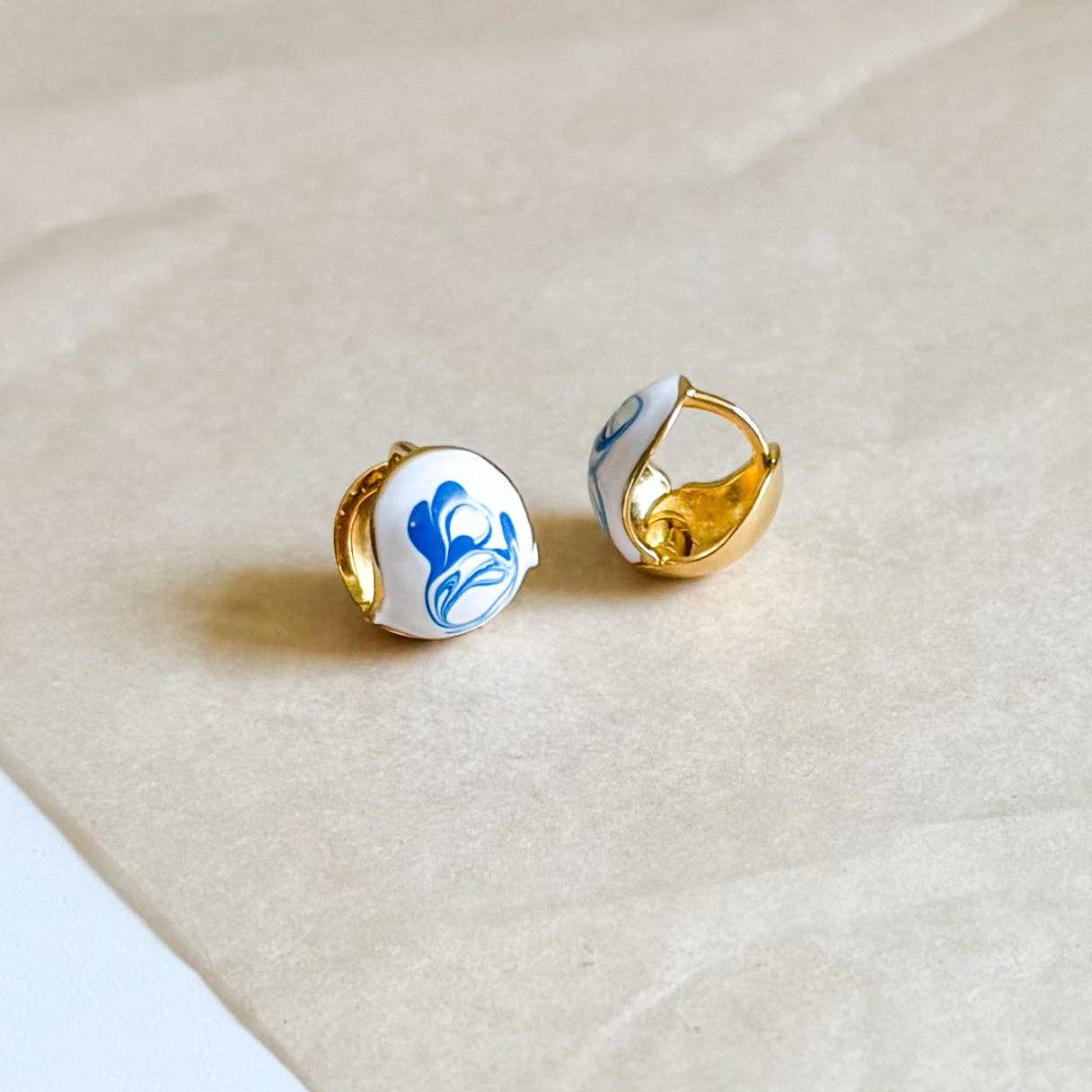 Natalie Clare Collections - Blue and Porcelain Hoop Earrings