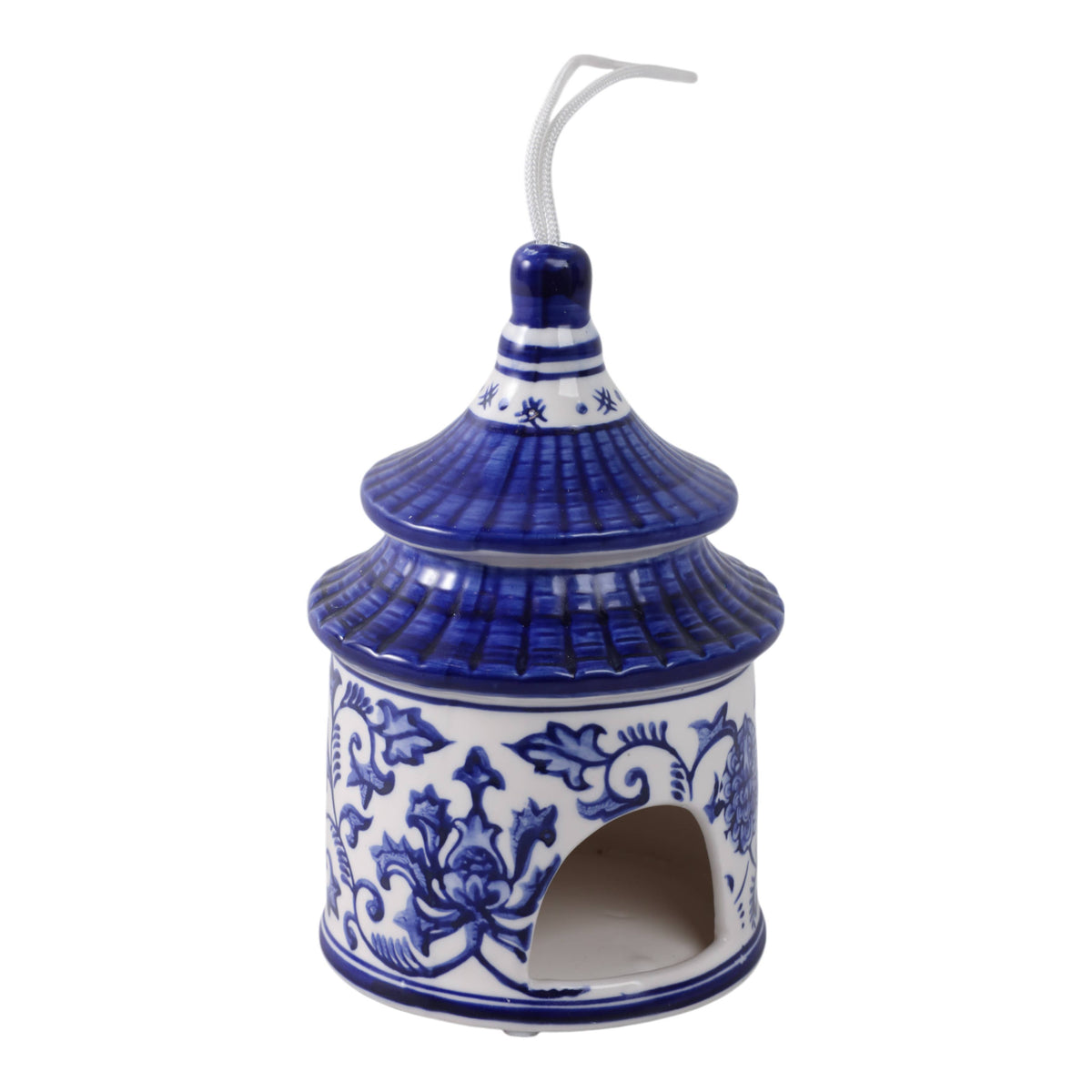 Sagebrook Home - Bird House - White/Blue Ceramic Chinoiserie, 8 in.