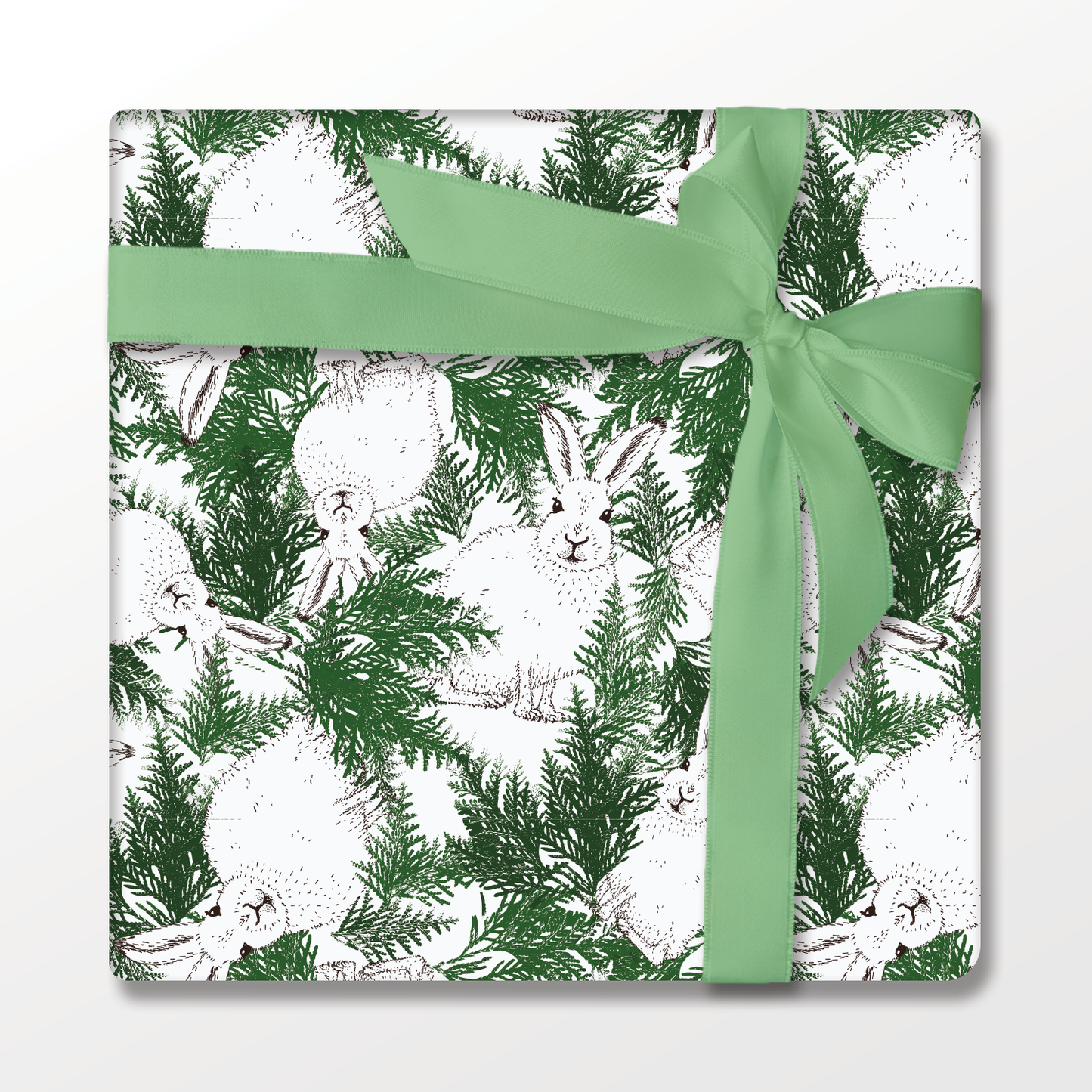Ballard & Prescott - Arctic Hares in Pine – Double-Sided Winter Wrapping Paper
