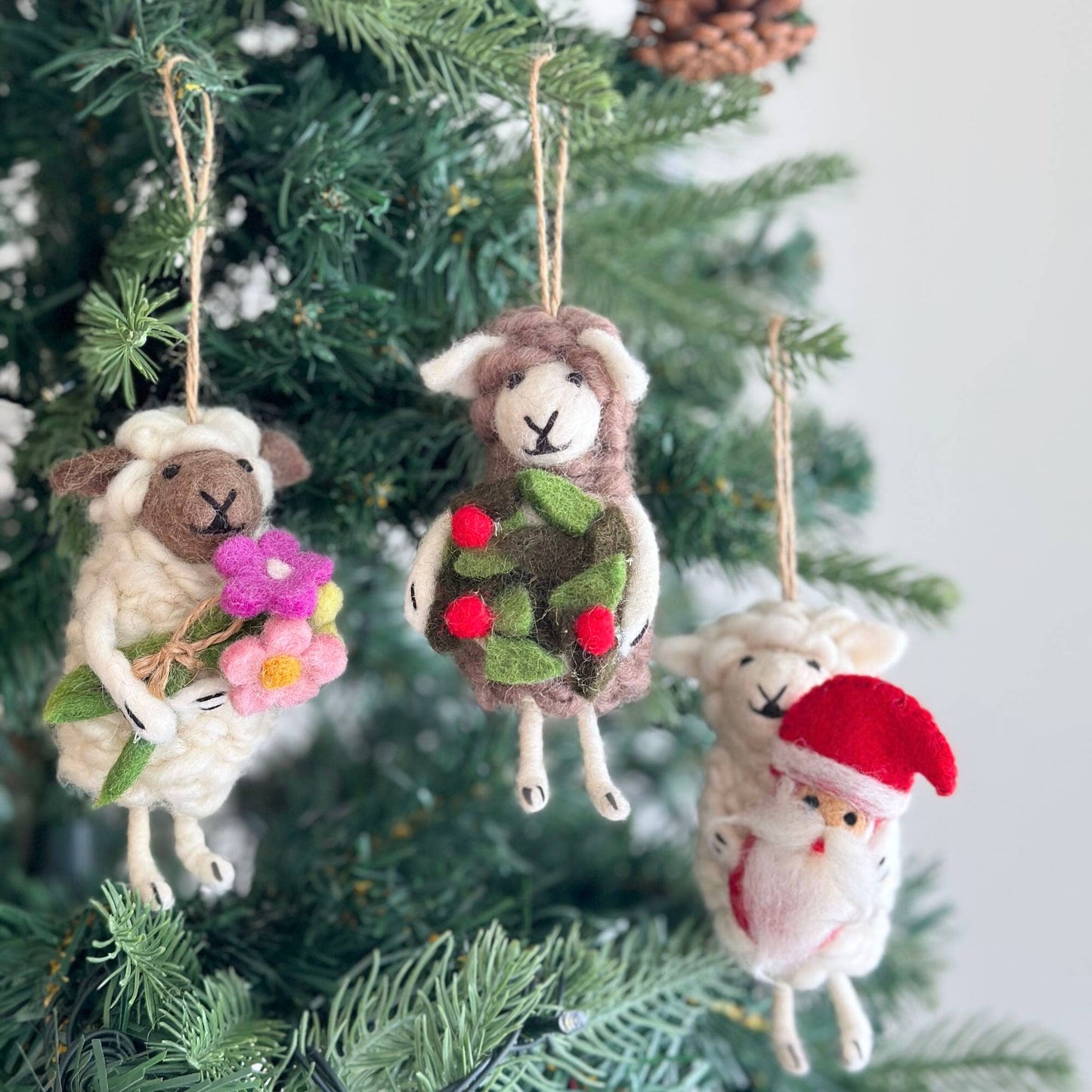 Deer Harbour Design - Santa's Little Helper Sheep Ornament: Holding Flower