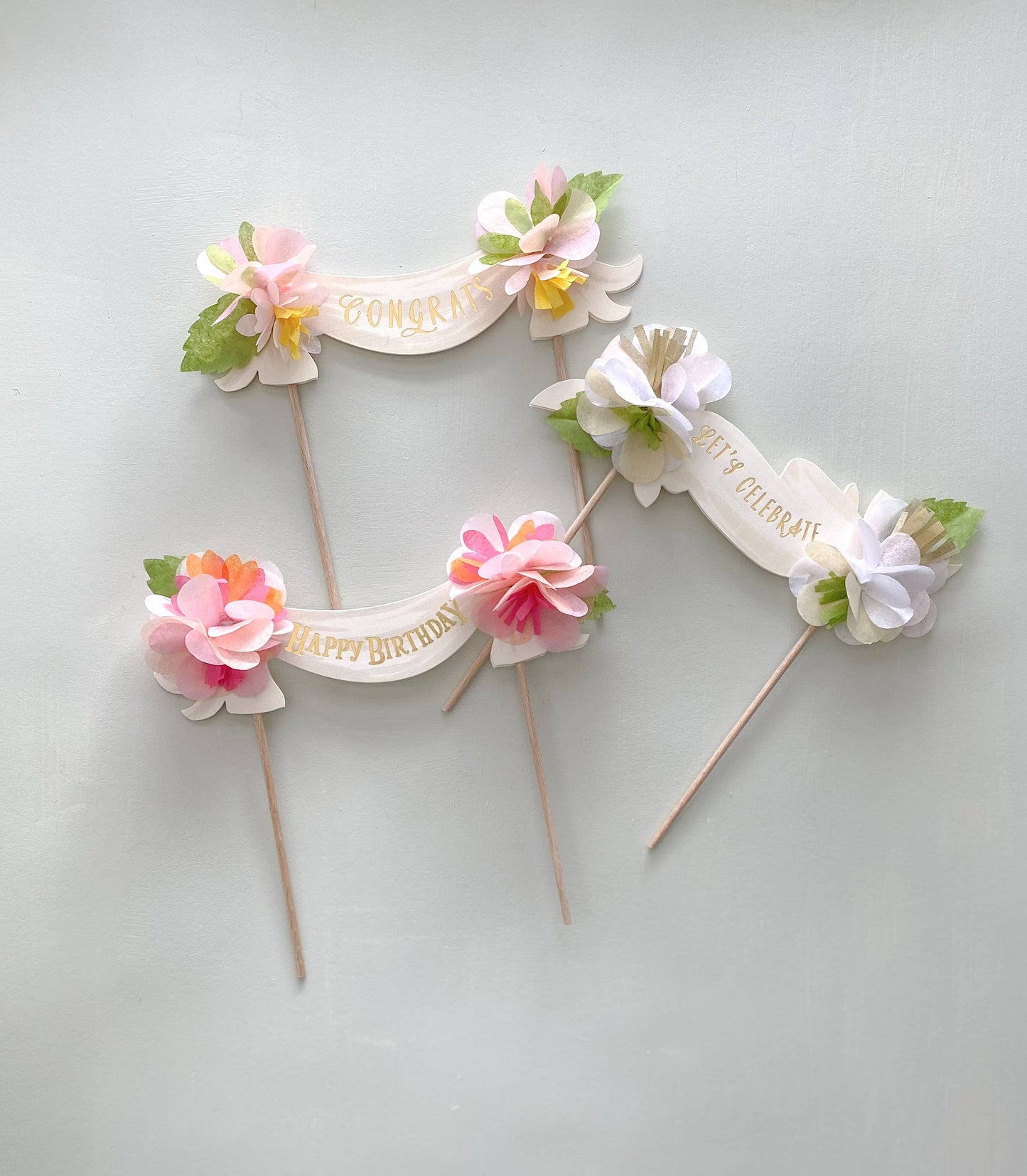 The First Snow - Happy Birthday Cake Topper Multi-Color Paper Flowers
