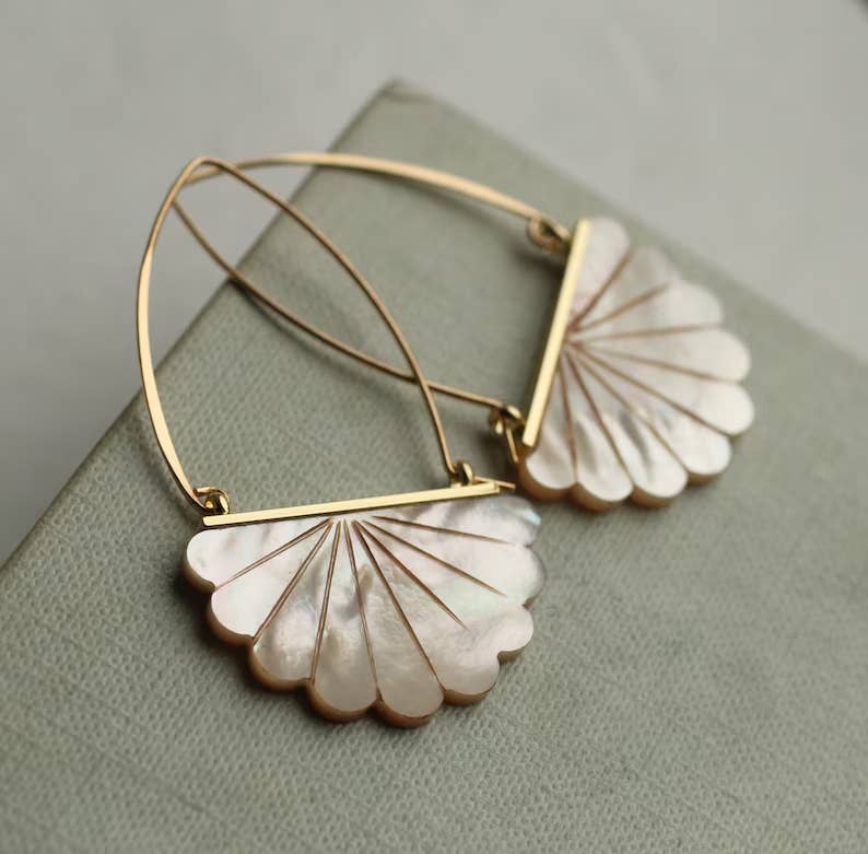 Silk Purse, Sow's Ear - Mother of Pearl Art Deco Hoop Earrings