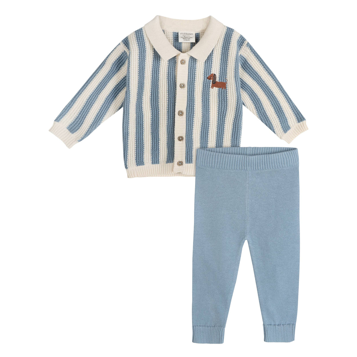 Viverano Organics - Dog Stripe Baby Collar Cardigan & Pant Set (Organic Cotton)