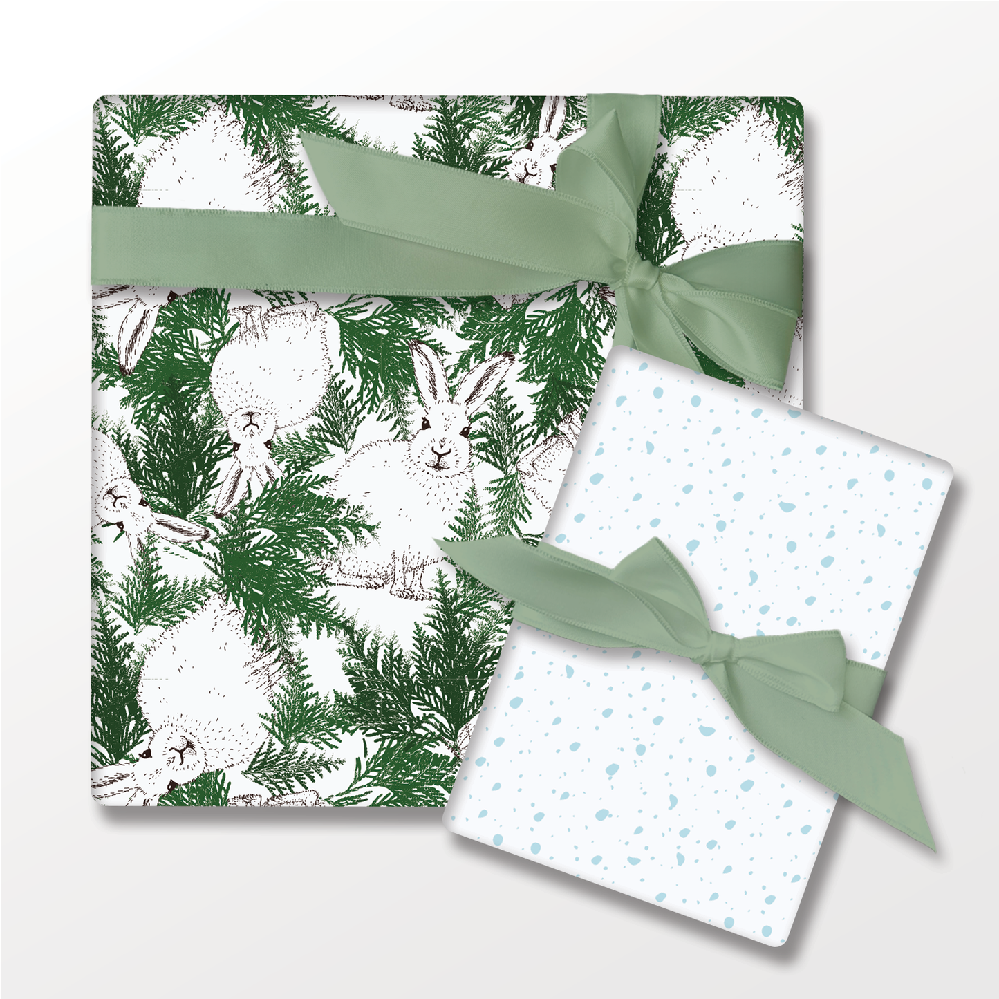 Ballard & Prescott - Arctic Hares in Pine – Double-Sided Winter Wrapping Paper