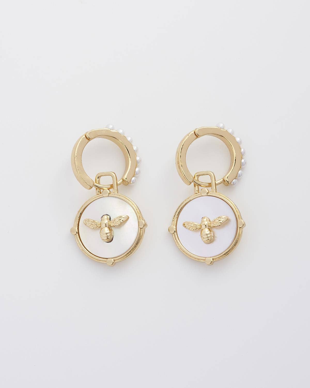 Fable England - FABLE Honey Bee & Pearl Huggie Earrings