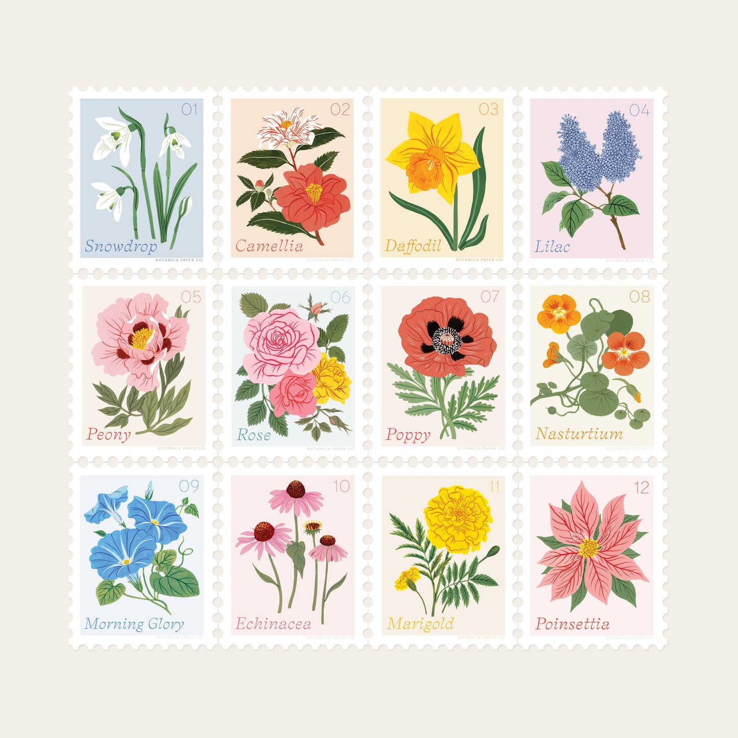 Botanica Paper Co. - POPPY, JULY FLOWER | STAMP-STYLE VINYL STICKER