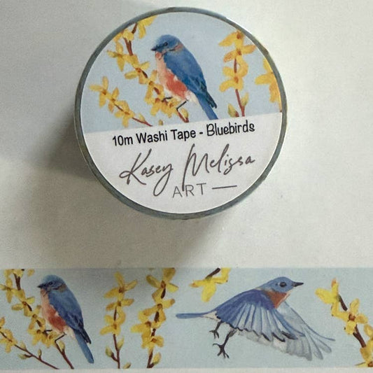 Kasey Melissa Art - Washi Tape / Blue Bird and Forsythia Flower