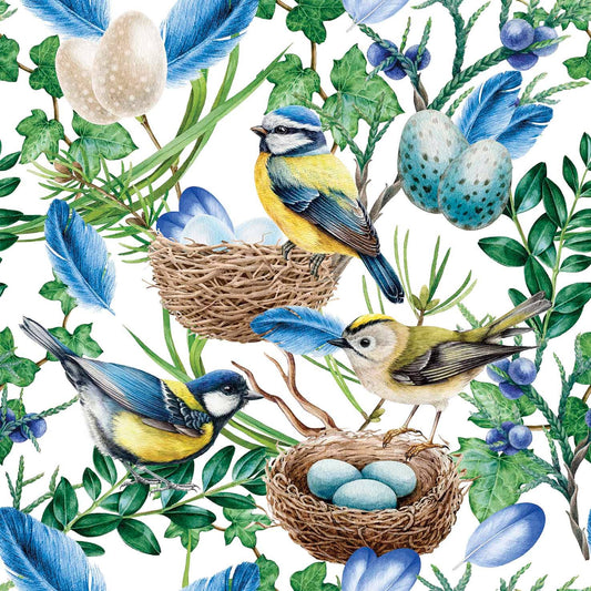 European Excellency - Blue Bird Nest Cocktail Napkins - Bird Napkins
