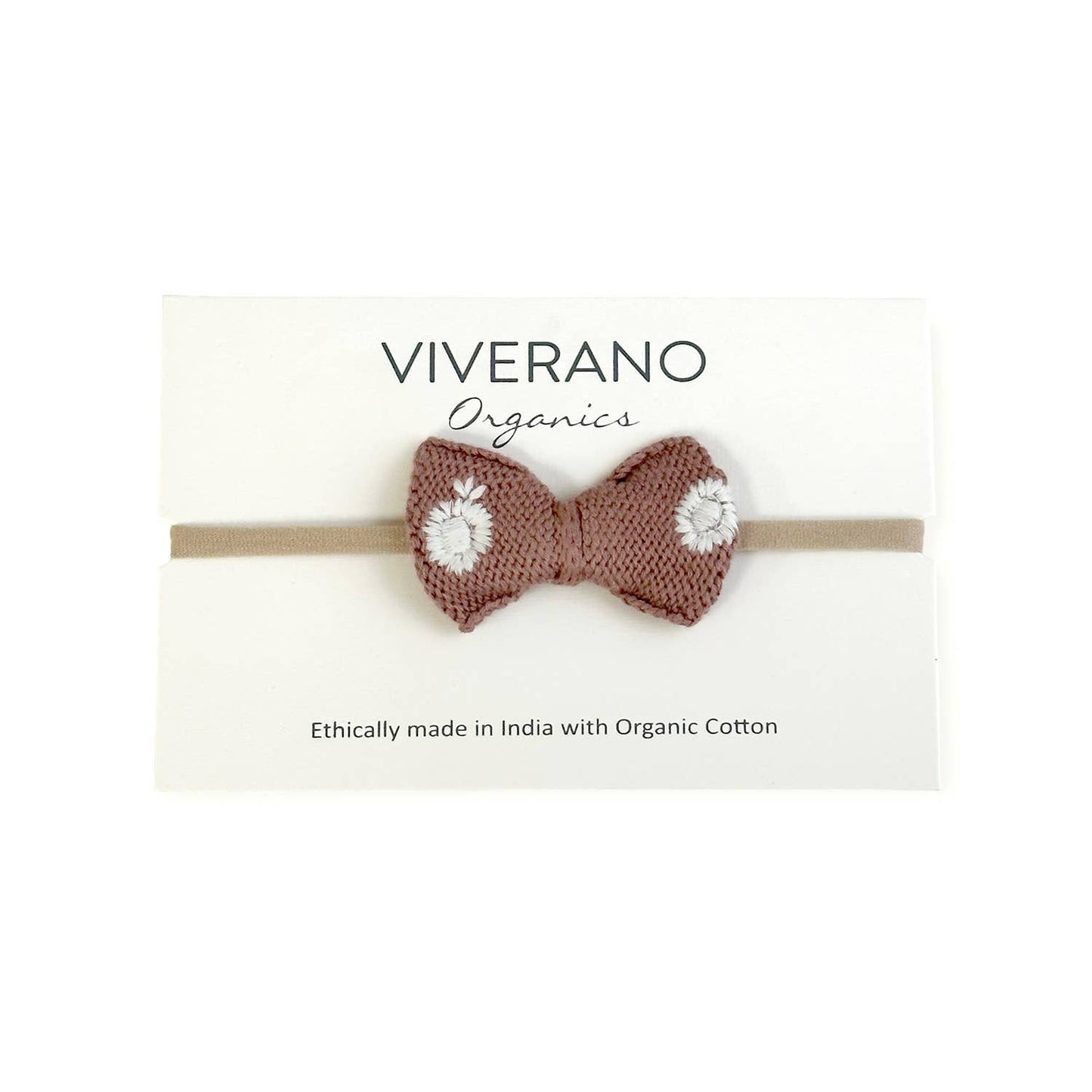 Viverano Organics - Embroidered Knit Bow Baby Headband (Organic Cotton)