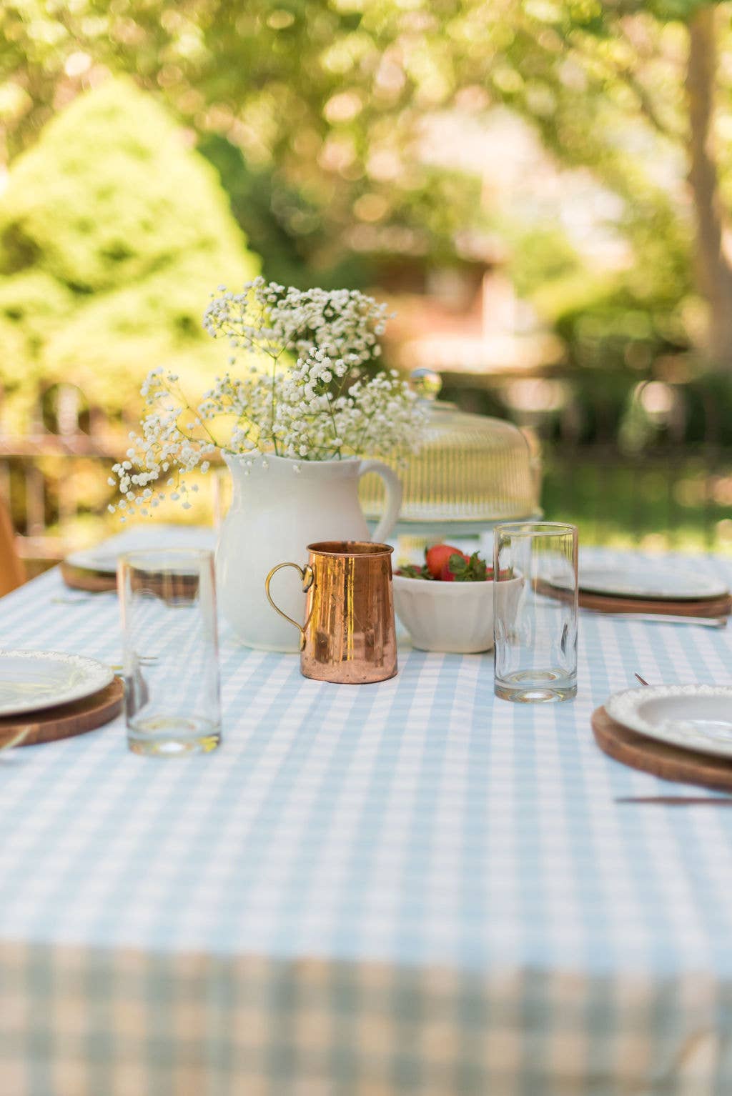 Galley and Fen - Blue Ruffled Gingham Tablecloth: 60" x 90"