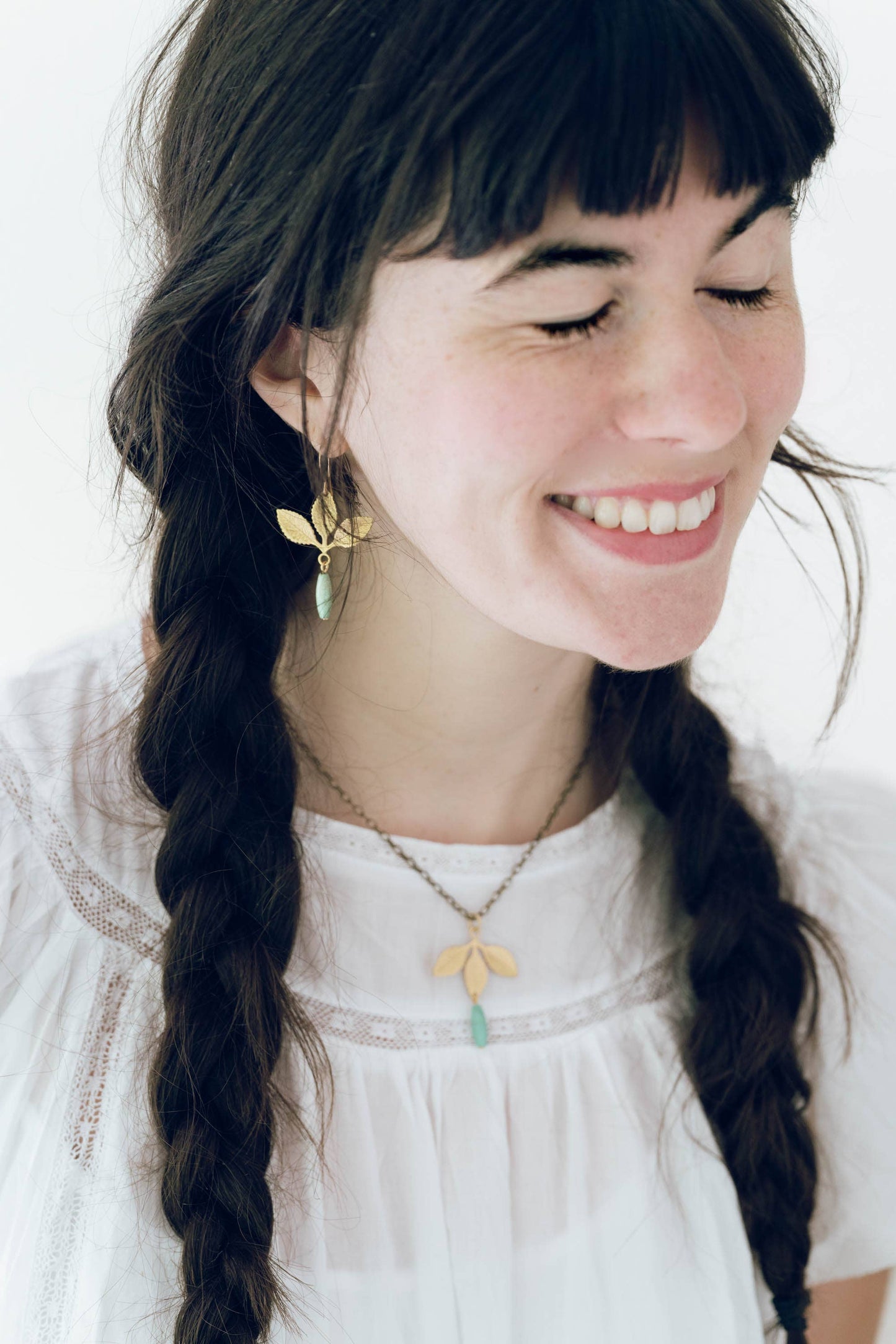 Nest Pretty Things - Three Leaf Earrings with Turquoise Beads