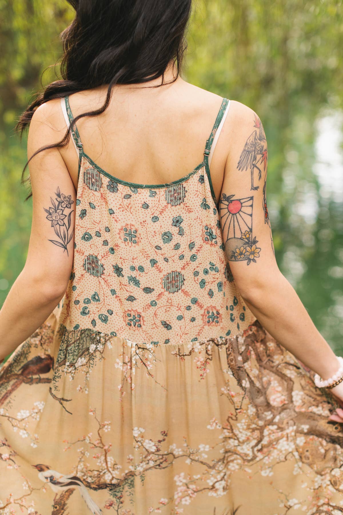 Market of Stars (USA) - Fable Bohéme Long Maxi Slip Dress w/ Blossoms, Deer & Moon