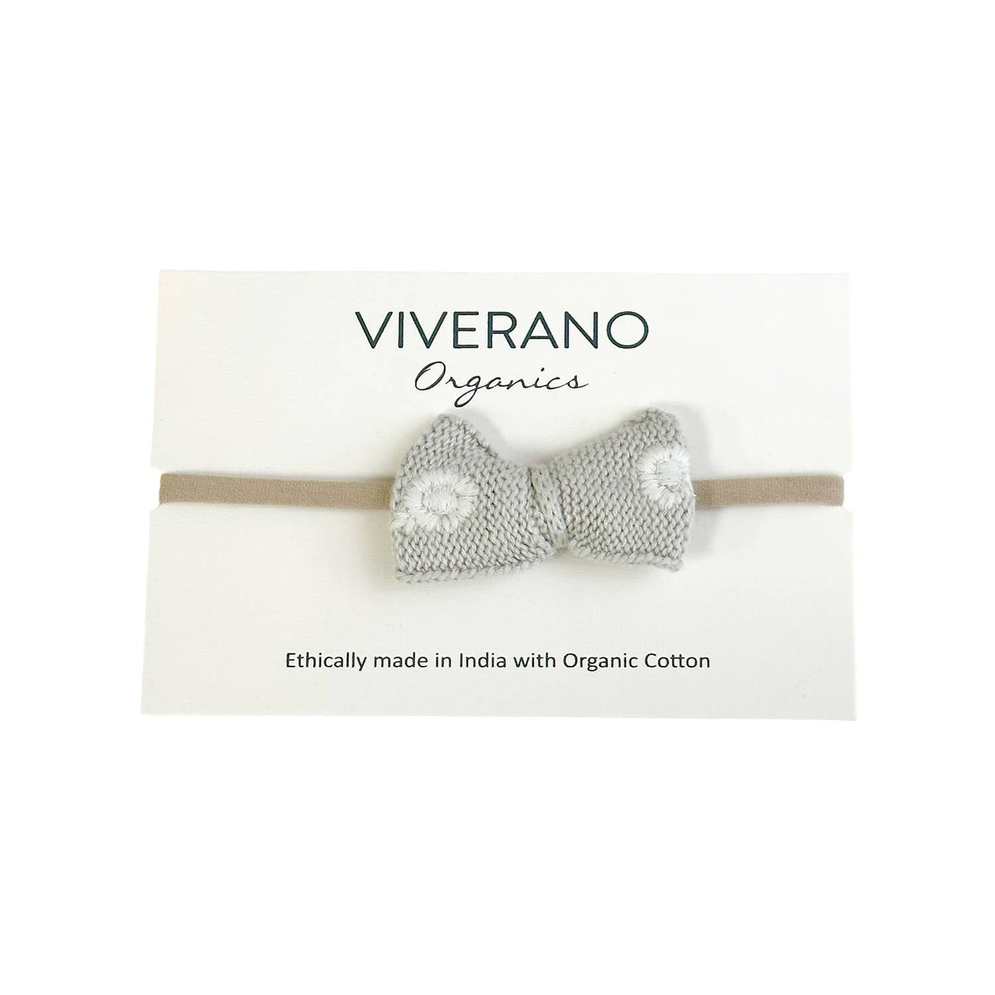 Viverano Organics - Embroidered Knit Bow Baby Headband (Organic Cotton)
