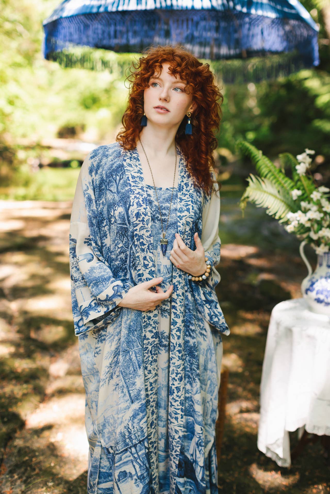 Market of Stars (USA) - Let The Light In Opera Duster Kimono Robe Blue Delft Toile 