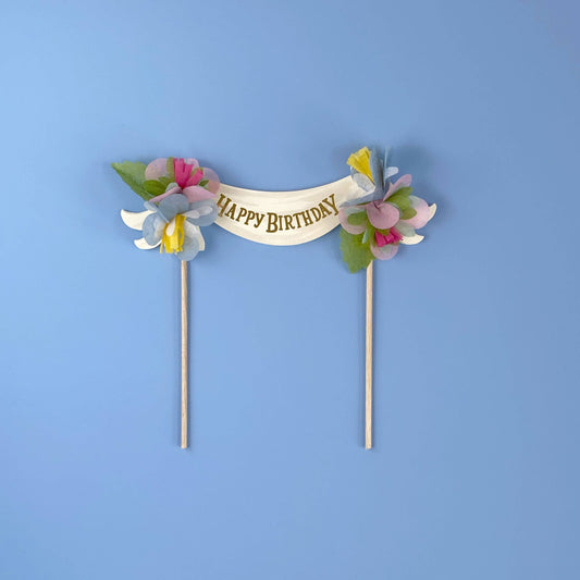 The First Snow - Happy Birthday Cake Topper Multi-Color Paper Flowers