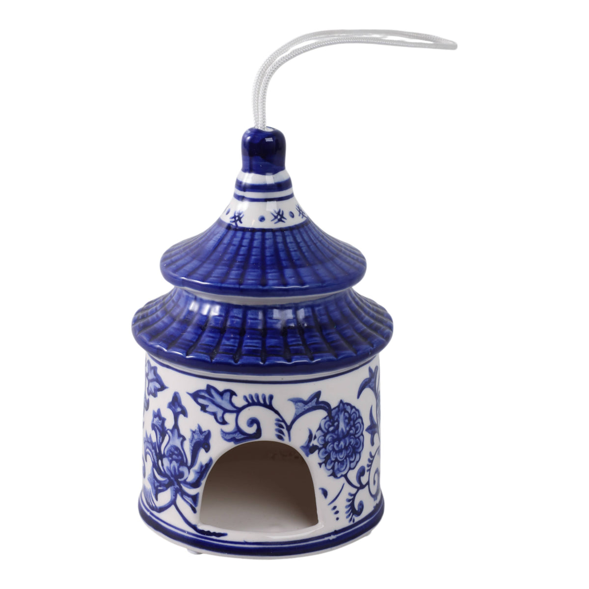 Sagebrook Home - Bird House - White/Blue Ceramic Chinoiserie, 8 in.
