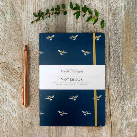 Toasted Crumpet - Bees Noir A5 Lined Notebook