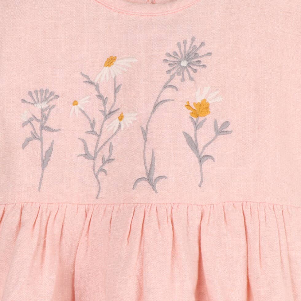 Viverano Organics - Alicia Embroidered Daisy Baby Dress + Bloomer (Linen Blend)