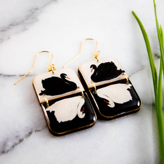 No Man's Land - French Swan Half Rectangle Stack Earrings